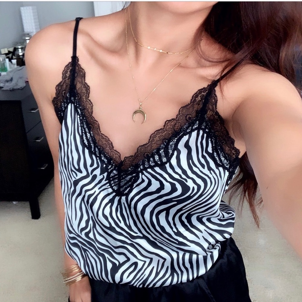 Zebra Print Satin Lace Cami